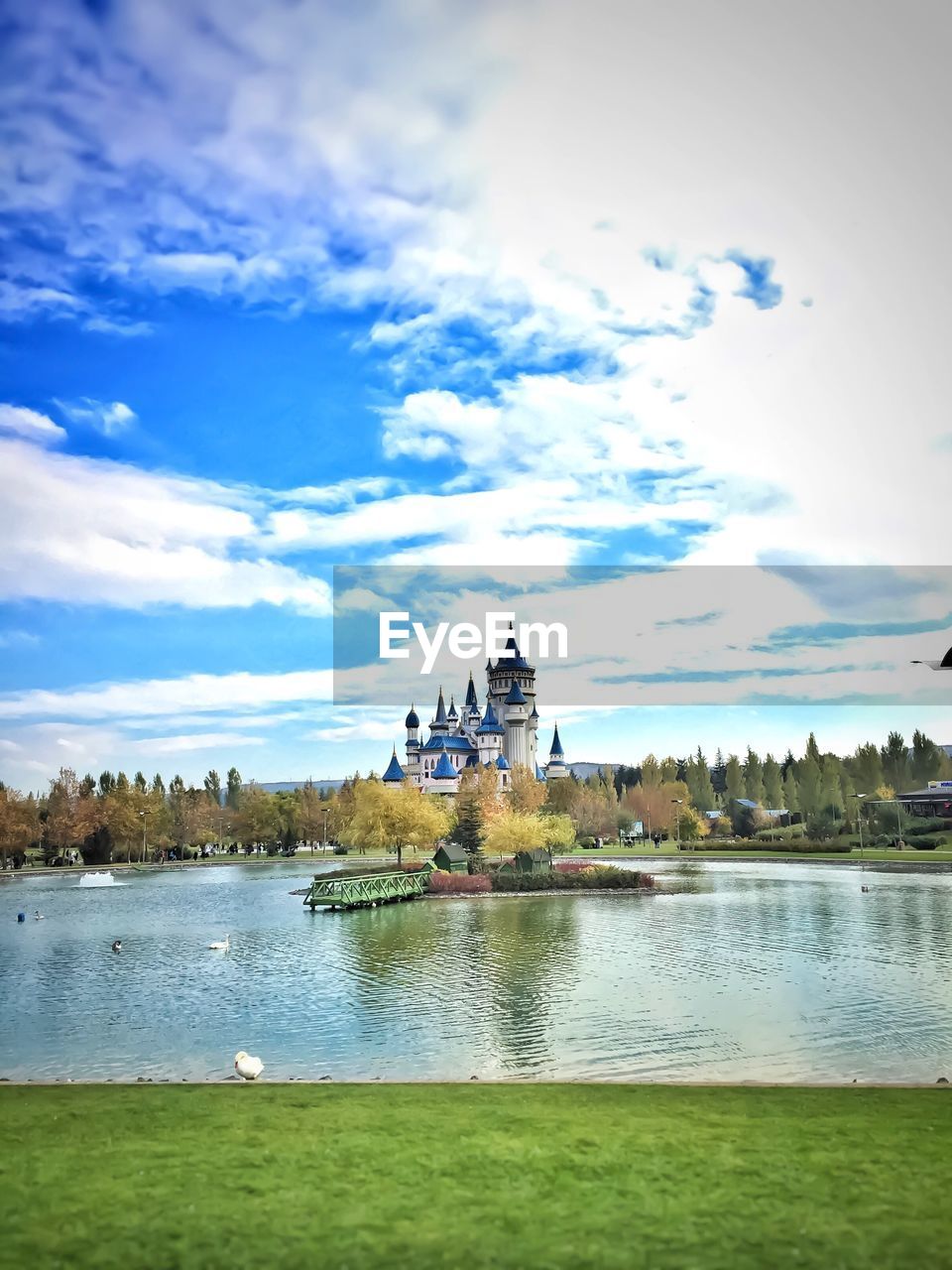 View of river with city in background