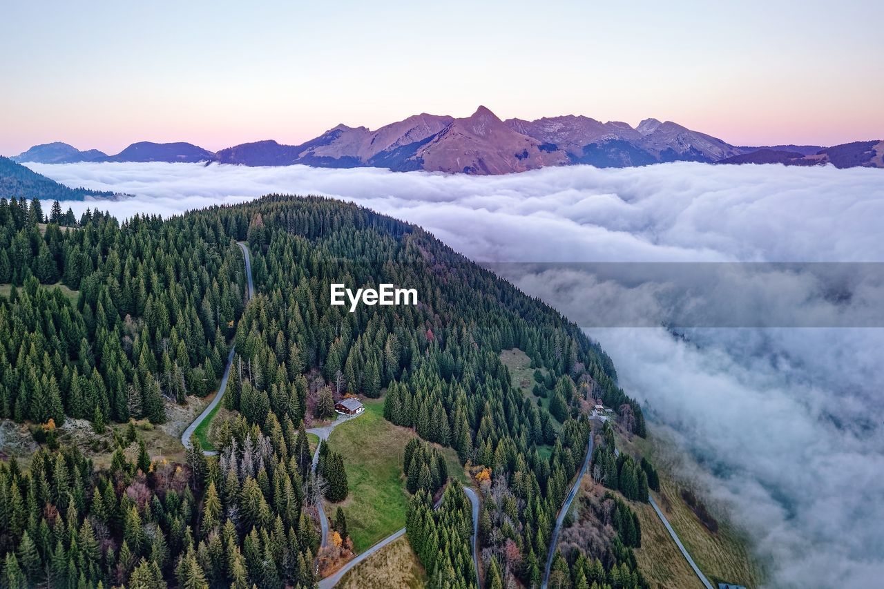 Panoramic view of landscape against sky during sunset