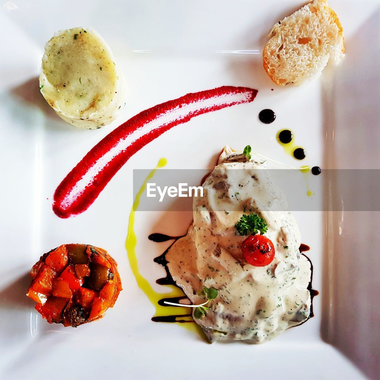 High angle view of serving food in plate