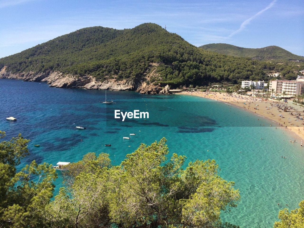 Aerial view of beach against mountains