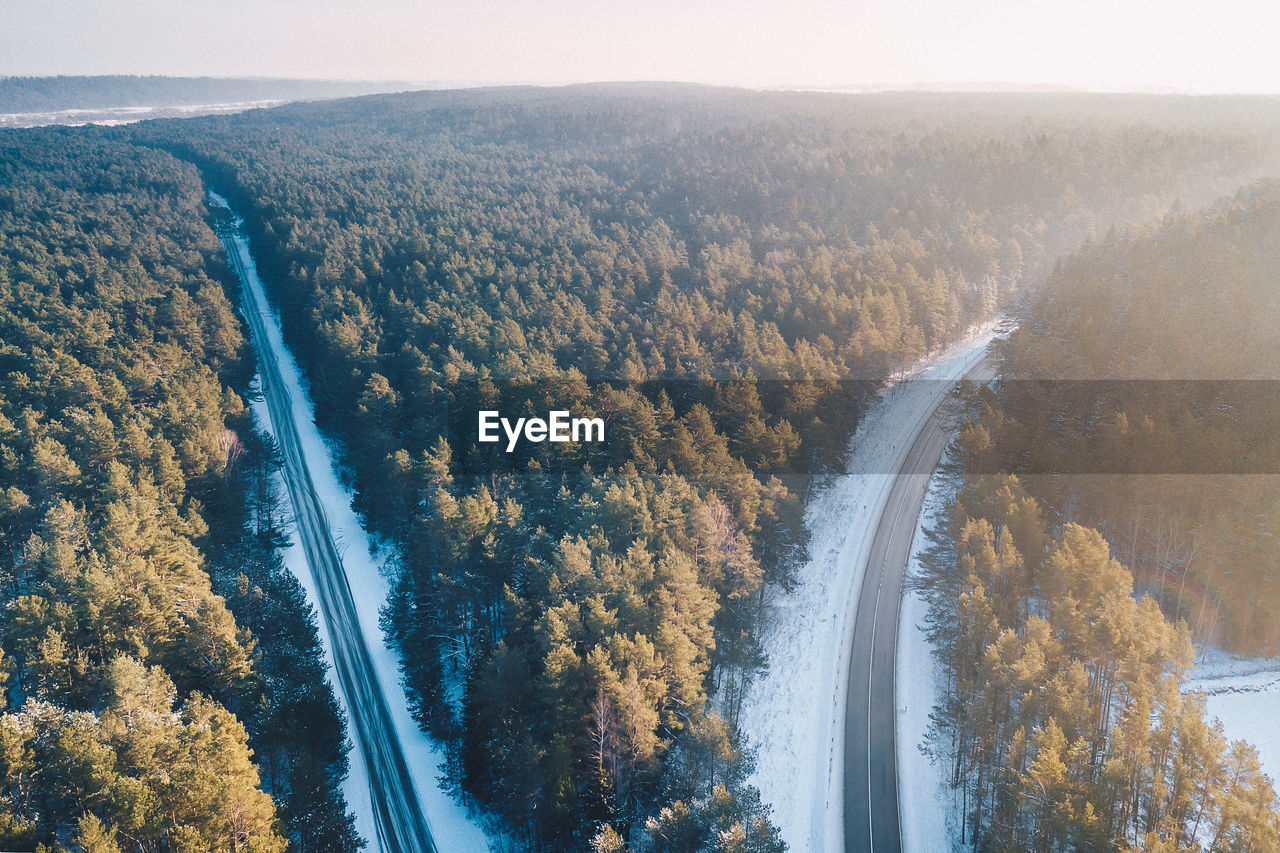 HIGH ANGLE VIEW OF RIVER ALONG TREES