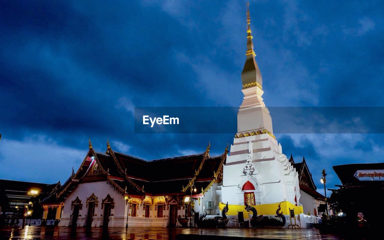 Low angle view of temple against sky during sunset