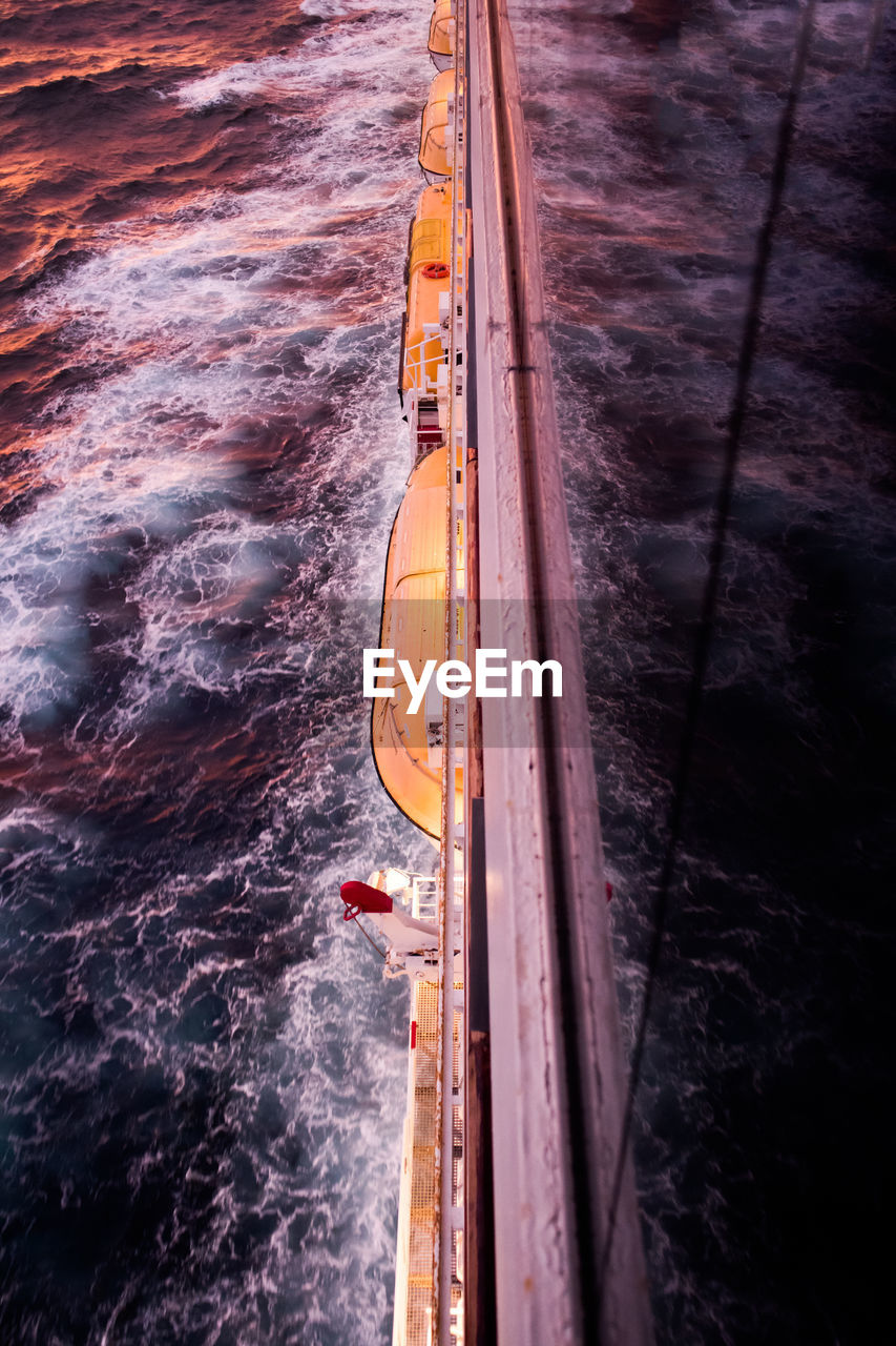 High angle view of ship in sea