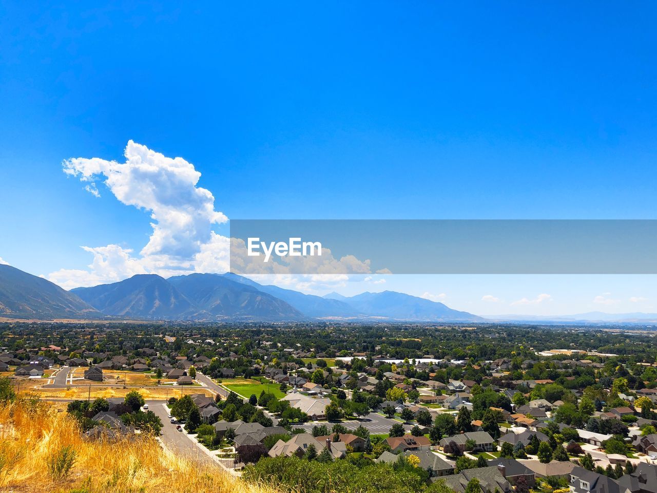 Scenic view of landscape against blue sky