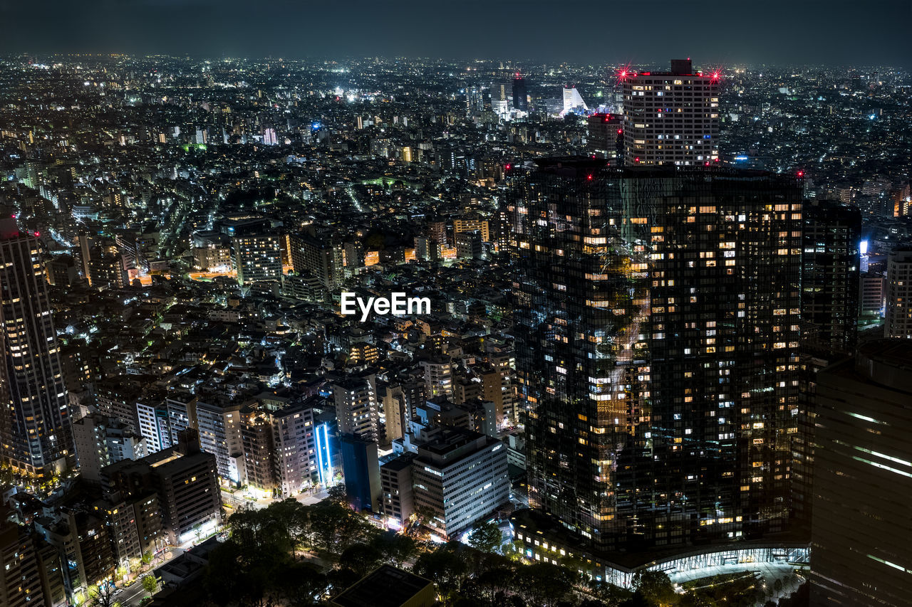 High angle view of tokyo city lit up at night