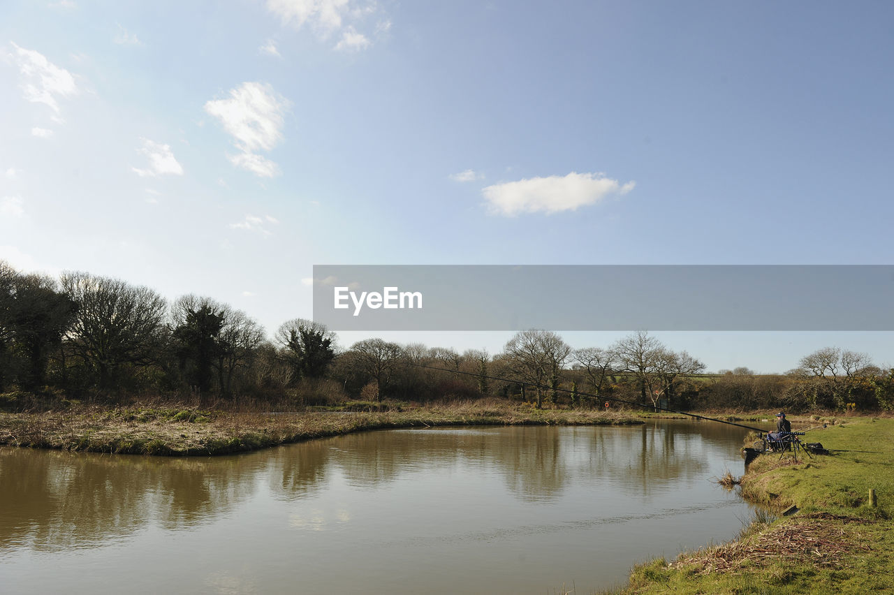 SCENIC SHOT OF CALM LAKE AGAINST SKY