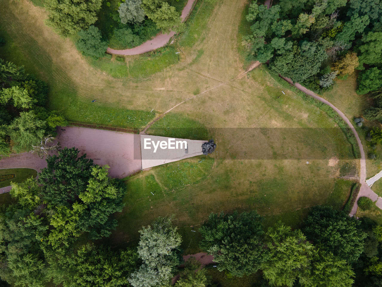 HIGH ANGLE VIEW OF TREES BY PLANTS AND BUILDING