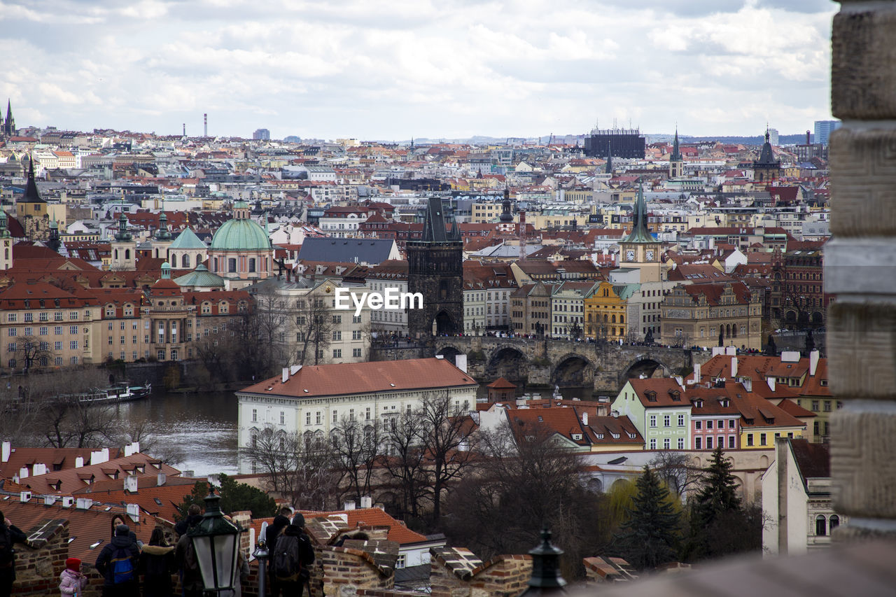 High angle shot of townscape against sky