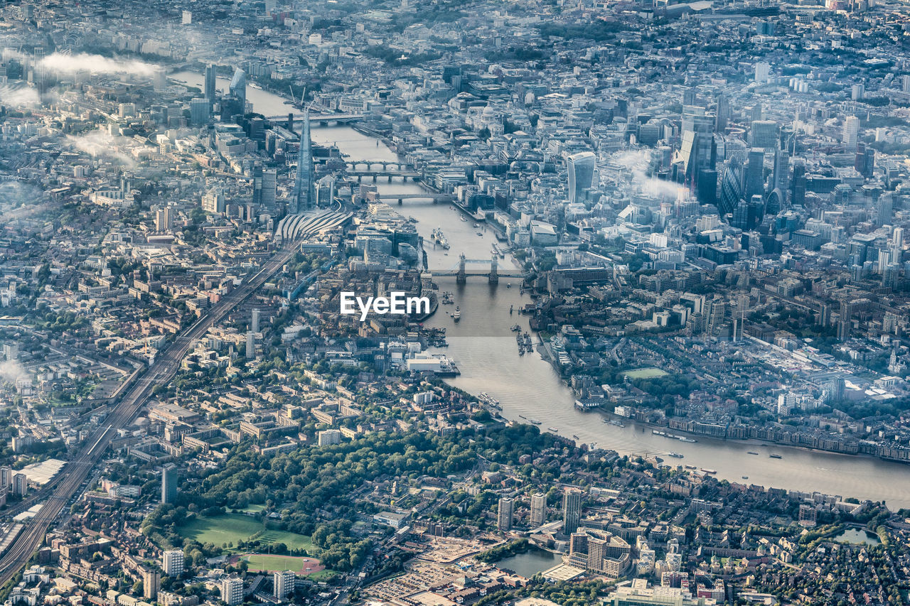 High angle view of city buildings in london