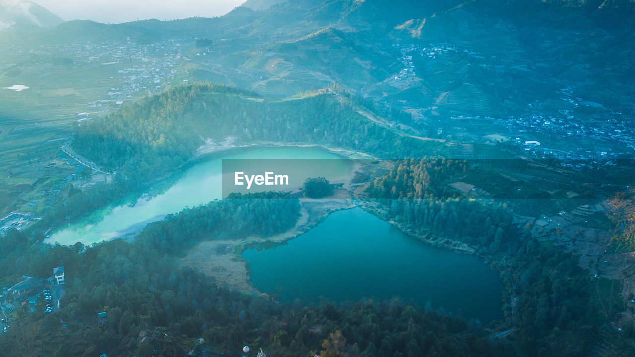 Aerial view of lakes and mountains