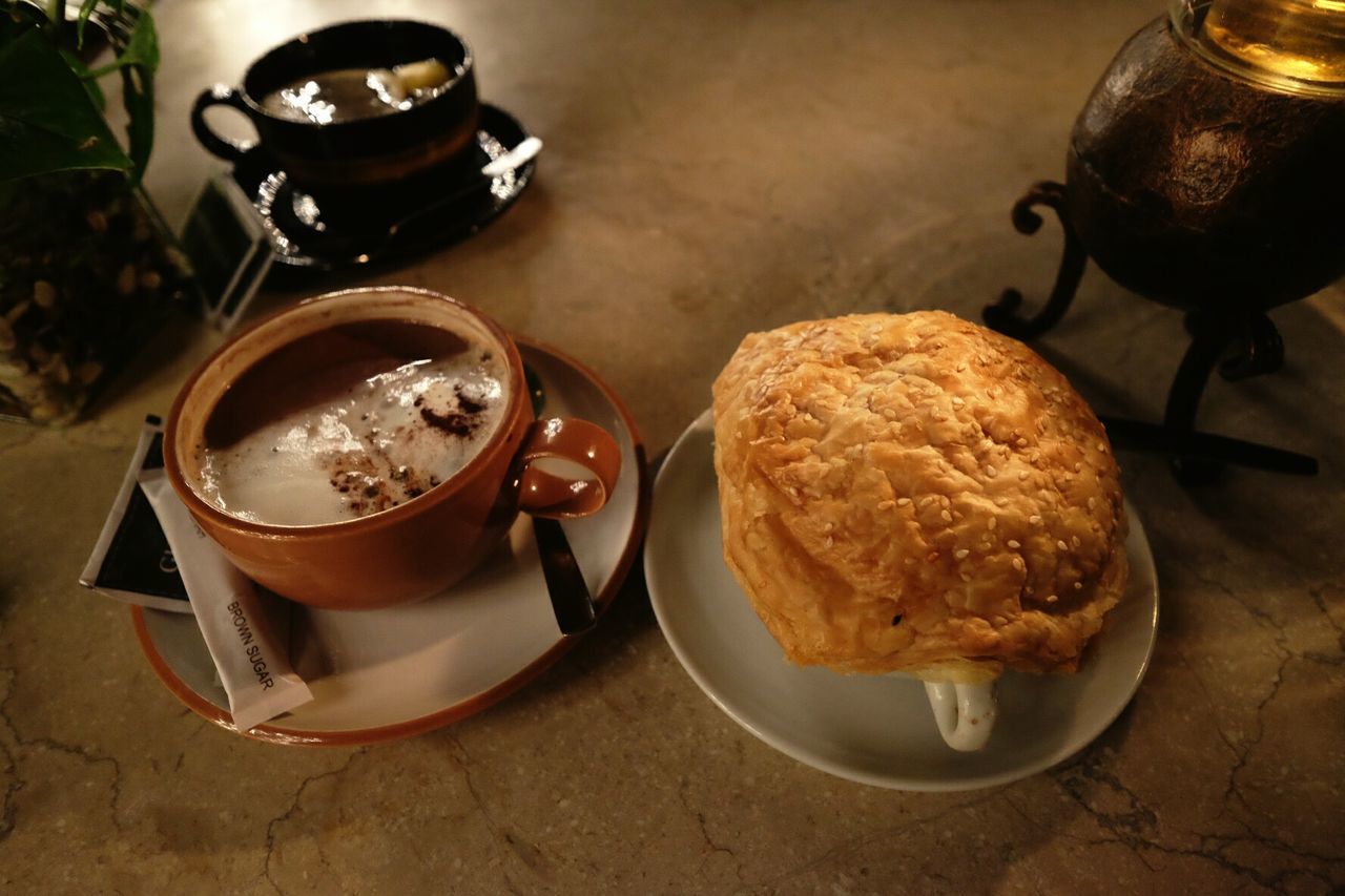 High angle view of zuppasoup and hot chocolate