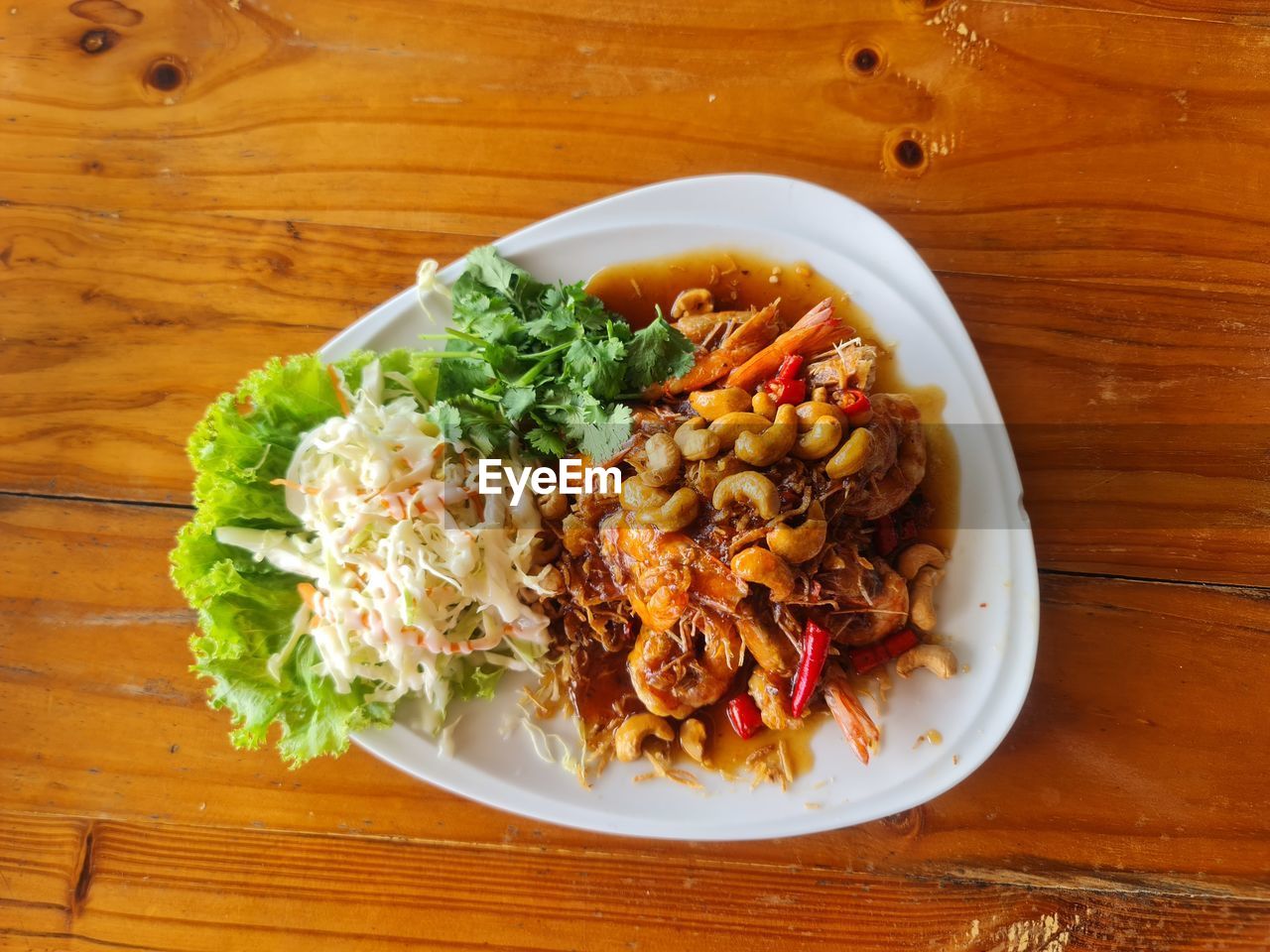 High angle view of food in plate on table