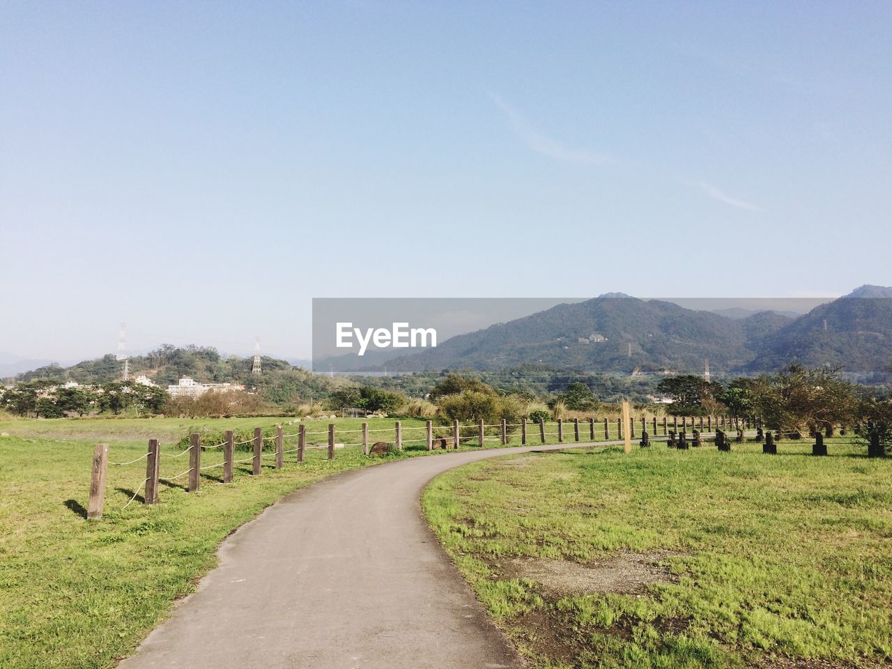 Scenic view of field against clear sky