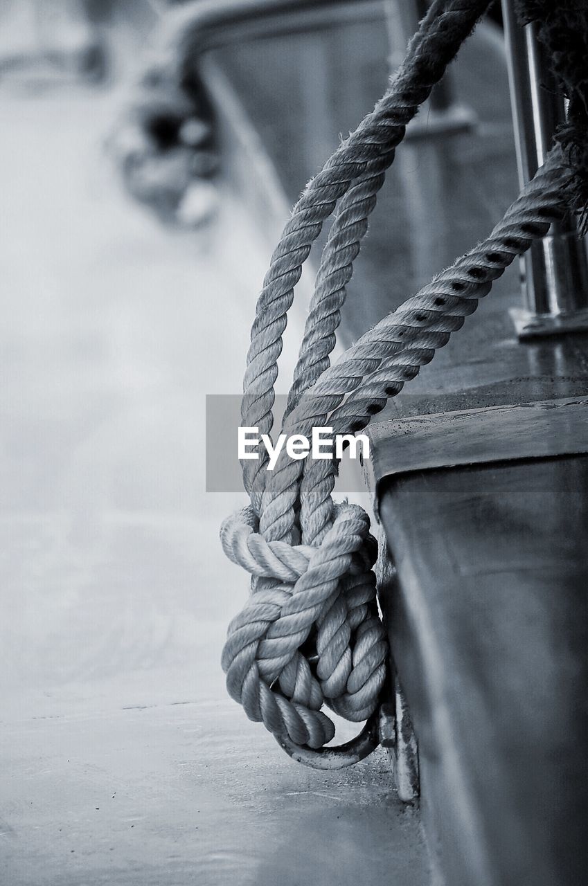 Close-up of rope tied on boat