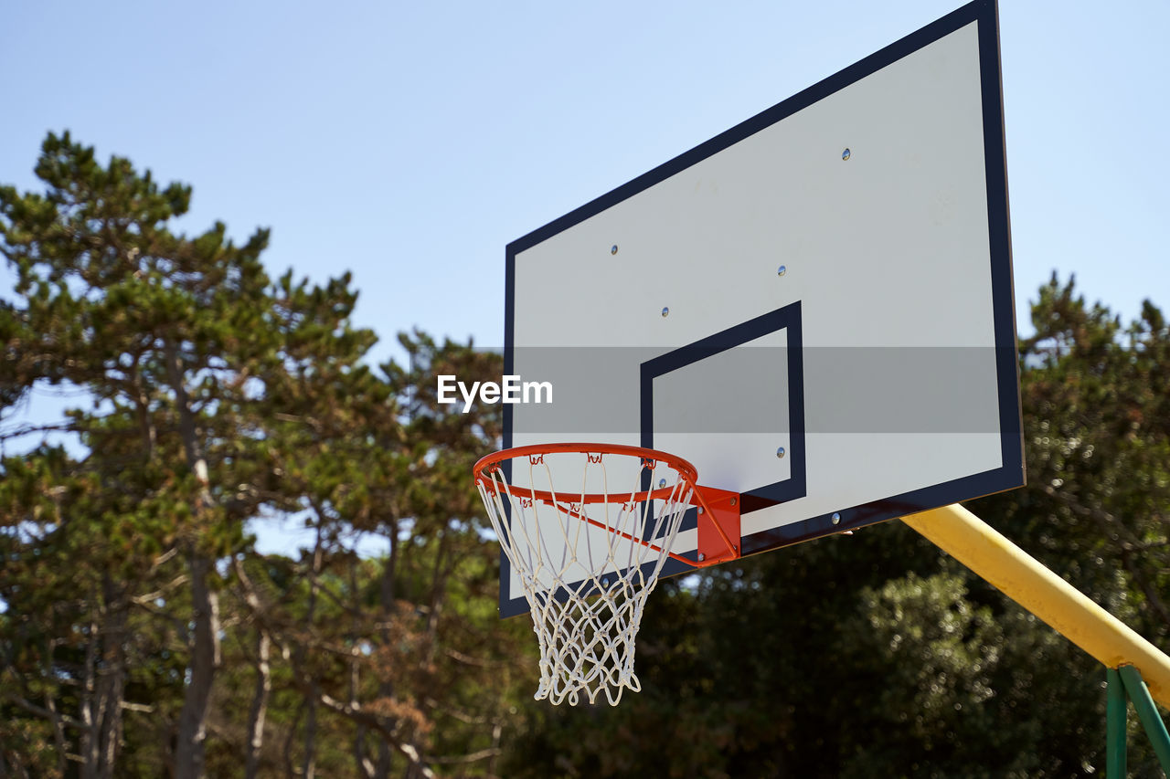 low angle view of basketball hoop