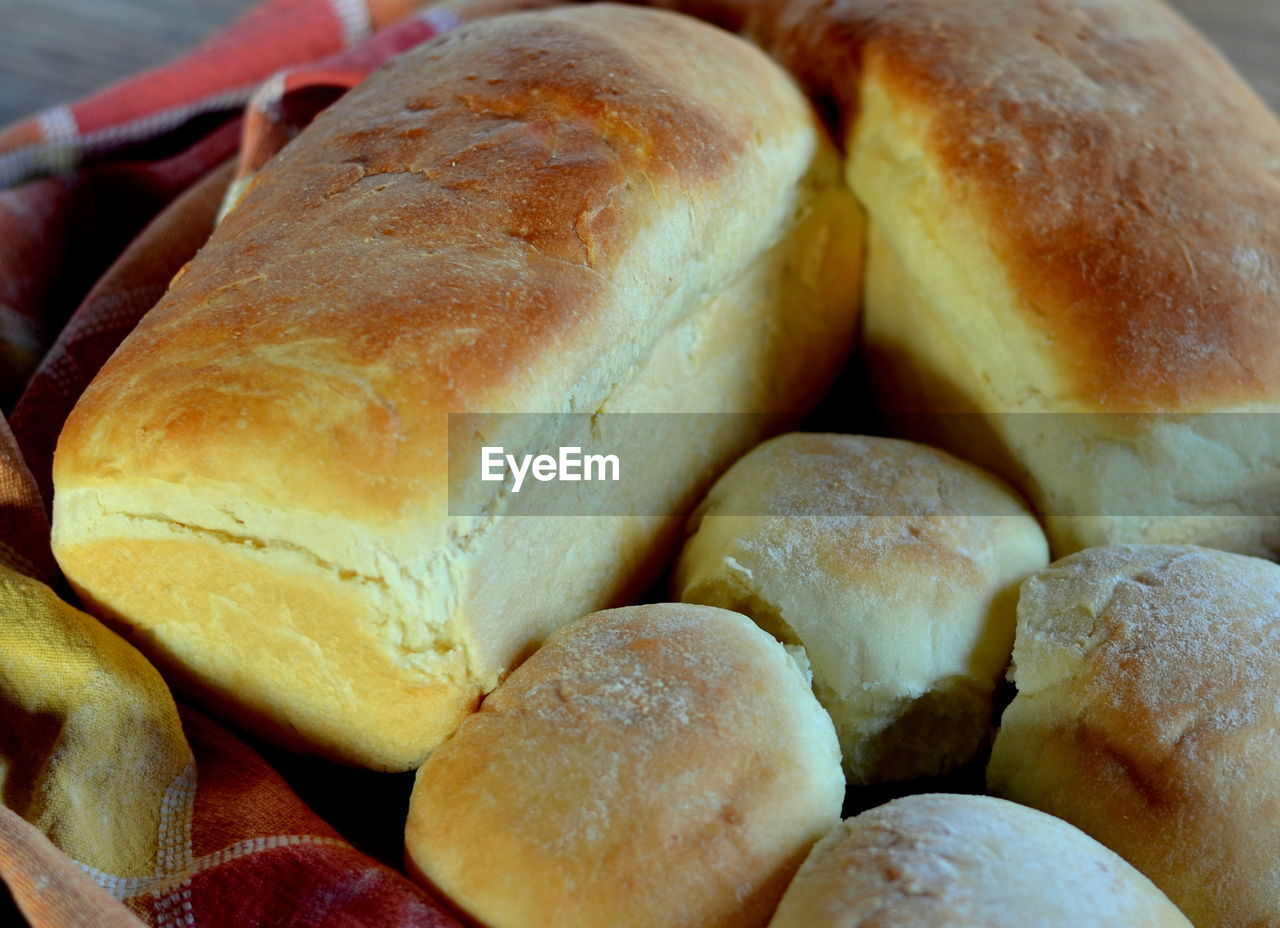 High angle view of bread and buns in basket