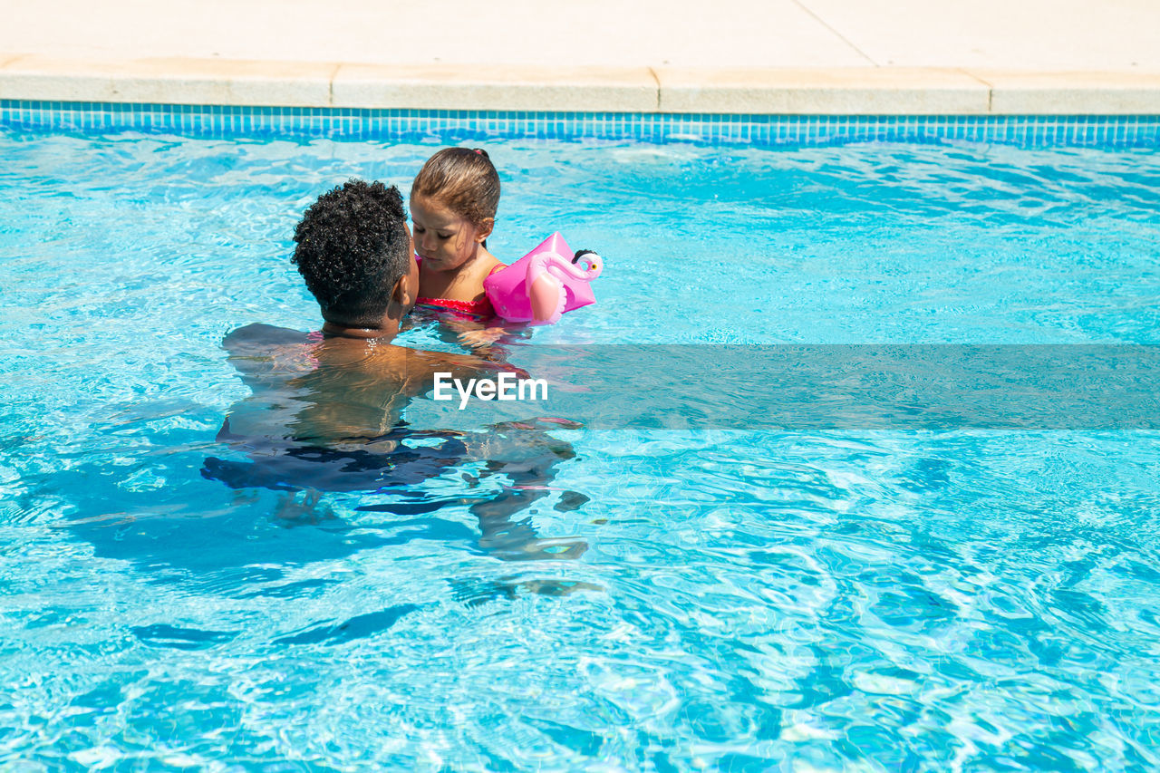 high angle view of woman swimming in pool