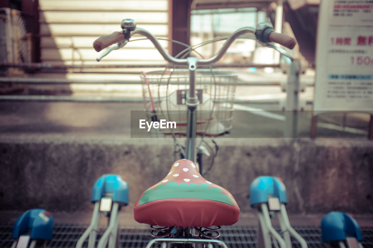 Bicycle parked in rack