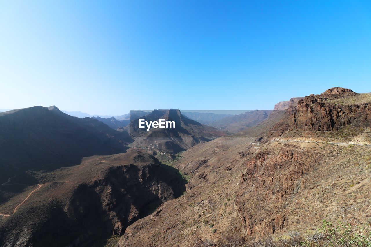 PANORAMIC VIEW OF MOUNTAINS AGAINST CLEAR SKY