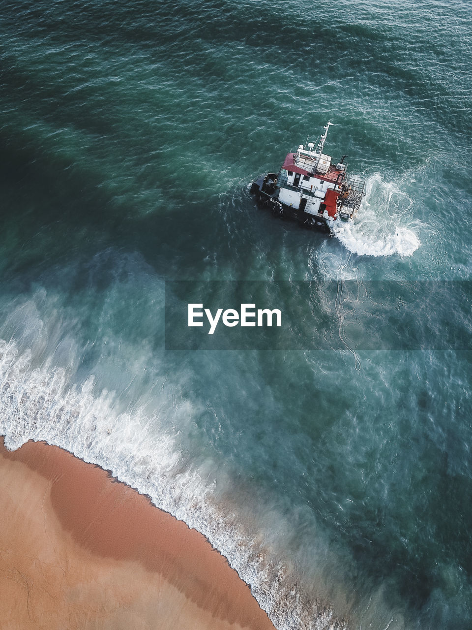 high angle view of boat on sea