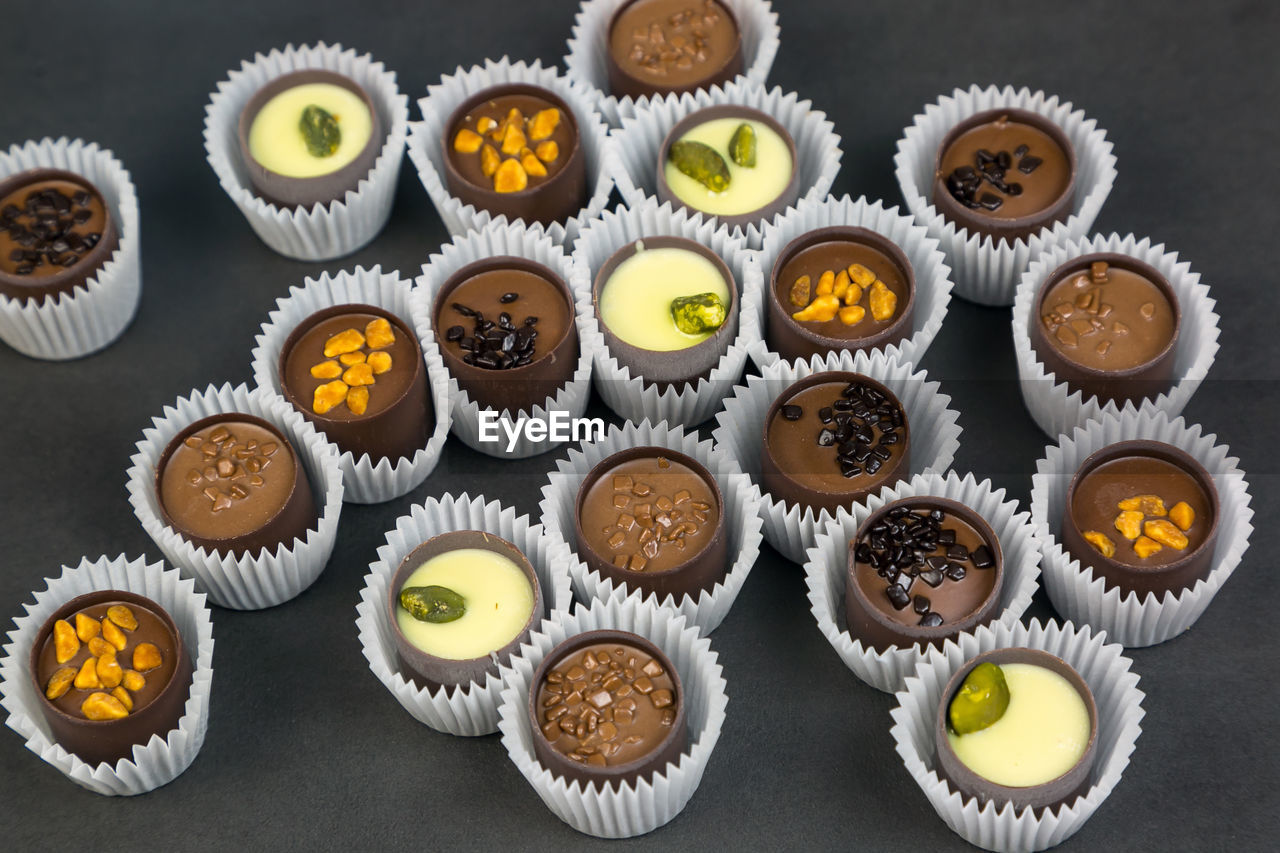 High angle view of cupcakes on table