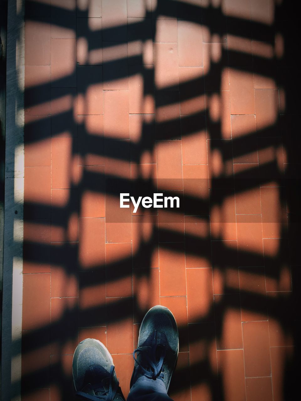 Low section of person standing on tiled floor