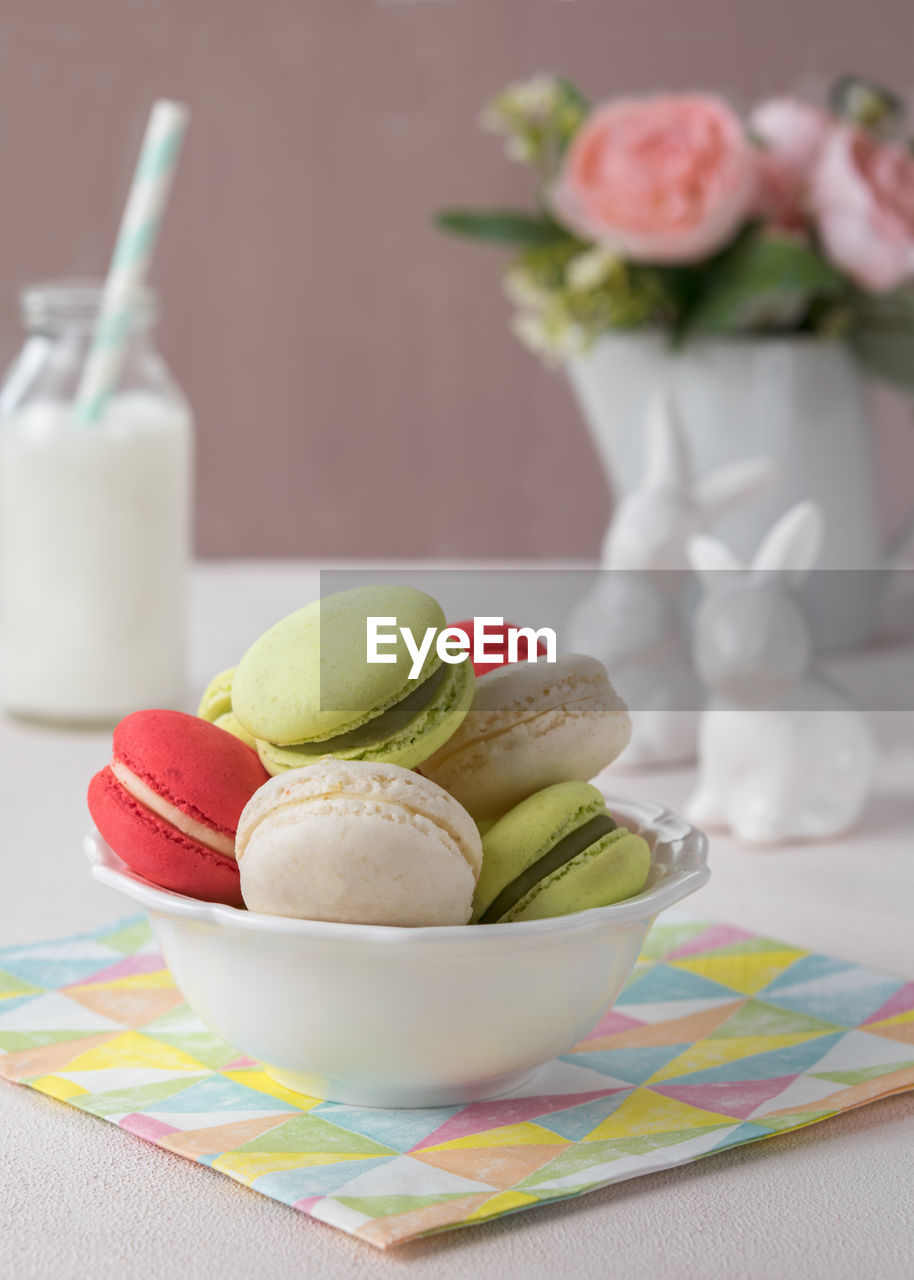 high angle view of dessert on table
