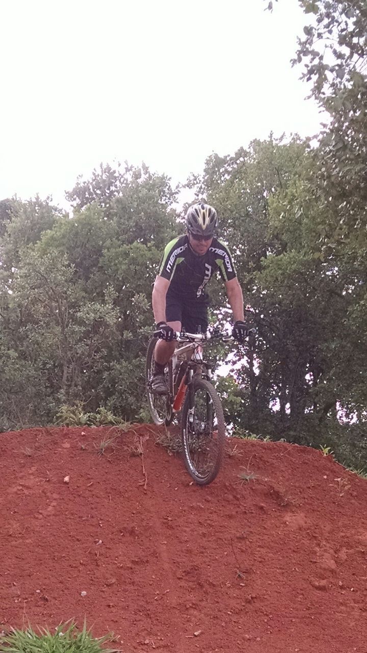 MAN RIDING BICYCLE ON TREE