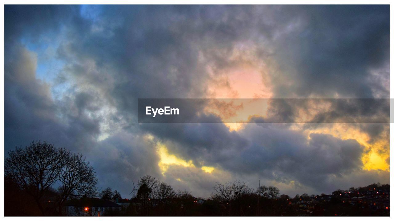 SILHOUETTE OF TREES AGAINST CLOUDY SKY