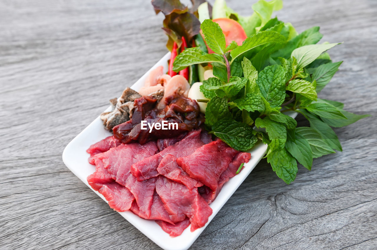 high angle view of food on table