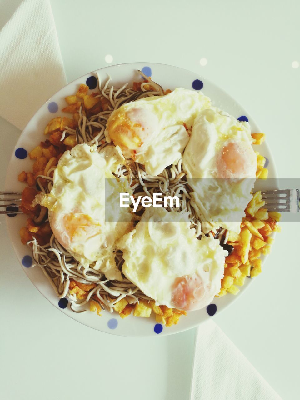 High angle view of food in plate on table