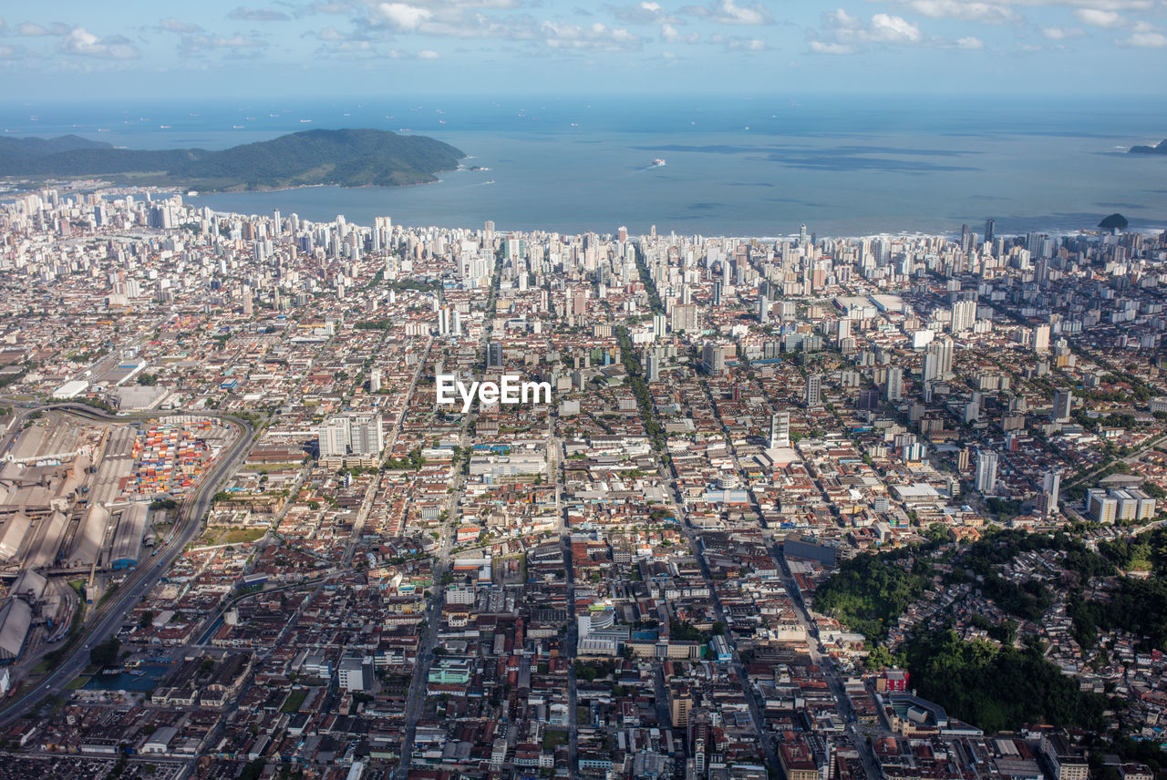 High angle view of santos  against sky