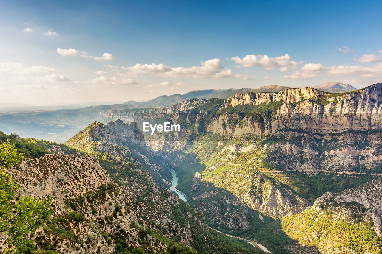 Aerial view of verdon canyon in provence south of france in summer sunset colors