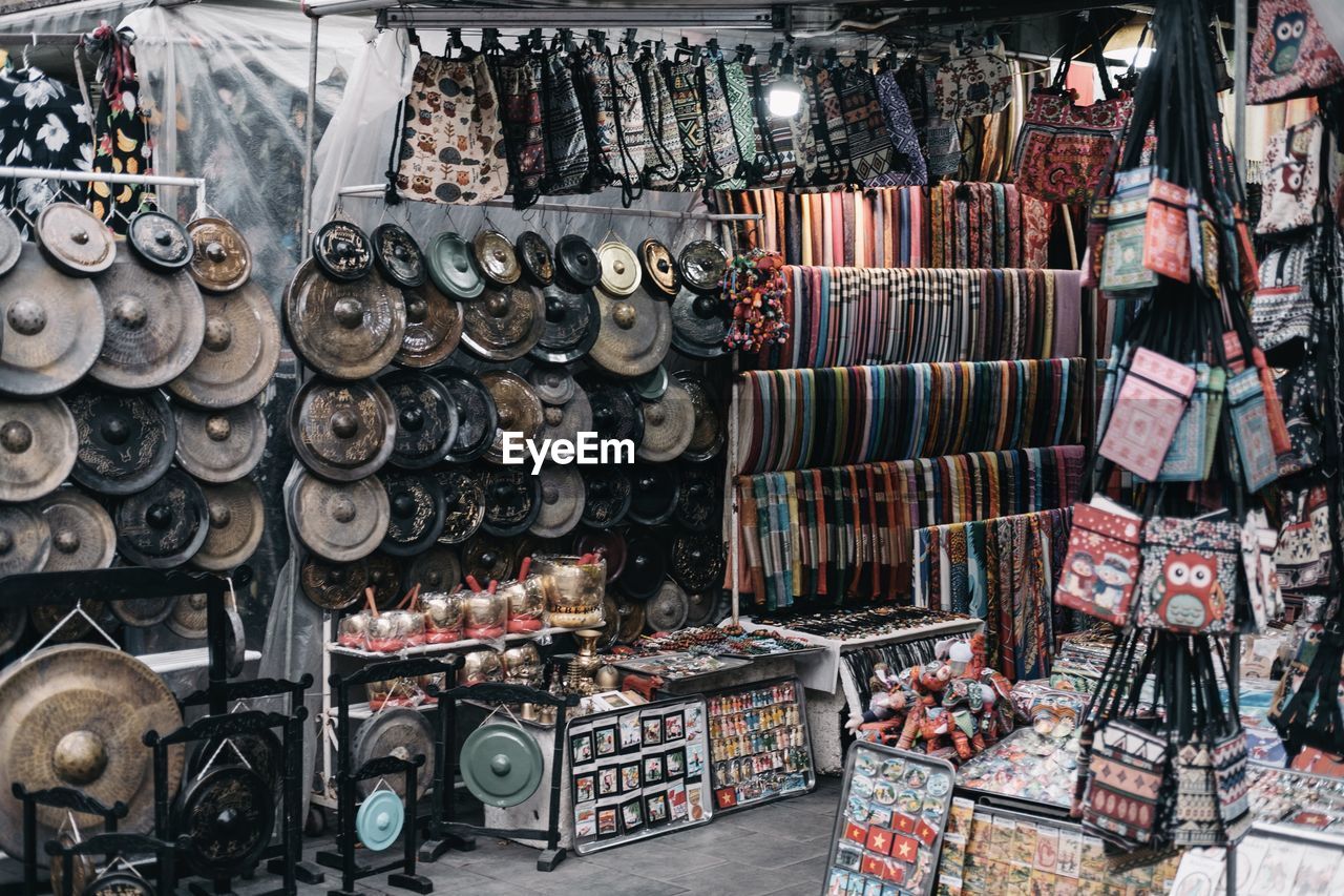 Objects for sale at market stall