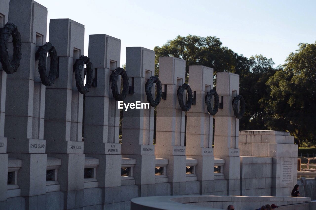 Low angle view of pillars at national world war ii memorial