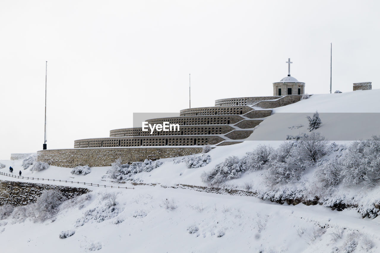 snow, winter, cold temperature, architecture, environment, built structure, nature, travel, sky, building exterior, travel destinations, landscape, beauty in nature, scenics - nature, land, building, no people, blizzard, history, outdoors, day, tourism, storm, white, freezing, the past, extreme weather