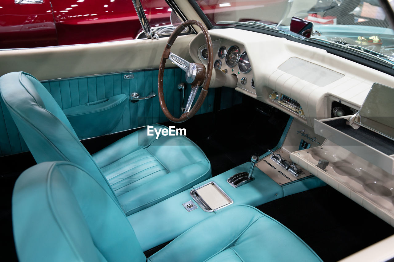 Close-up of vintage leather car interior