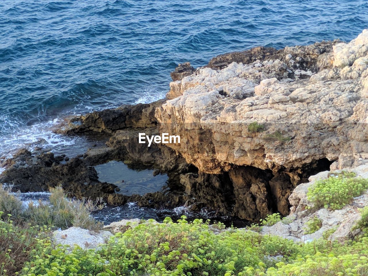 High angle view of rocks on beach