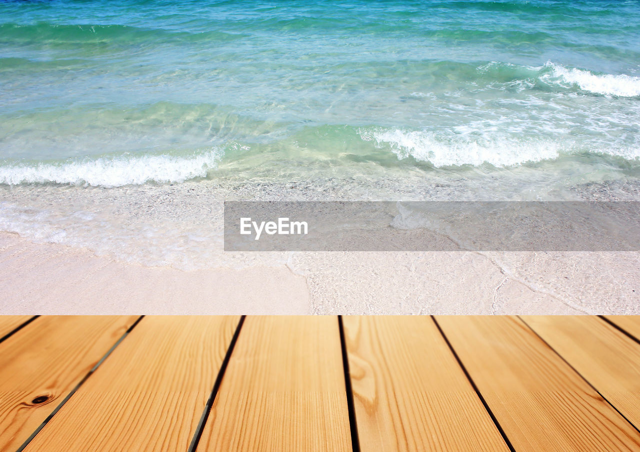 HIGH ANGLE VIEW OF WOODEN POST ON SHORE