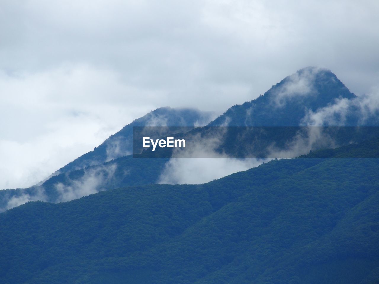 Scenic view of mountains against cloudy sky