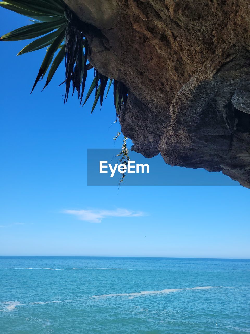 blue, nature, water, sky, beauty in nature, tree, tropical climate, rock, palm tree, sea, no people, day, plant, scenics - nature, outdoors, land, low angle view, tranquility, reflection, rock formation, clear sky, cliff, tranquil scene, tree trunk, trunk, travel destinations, sunlight