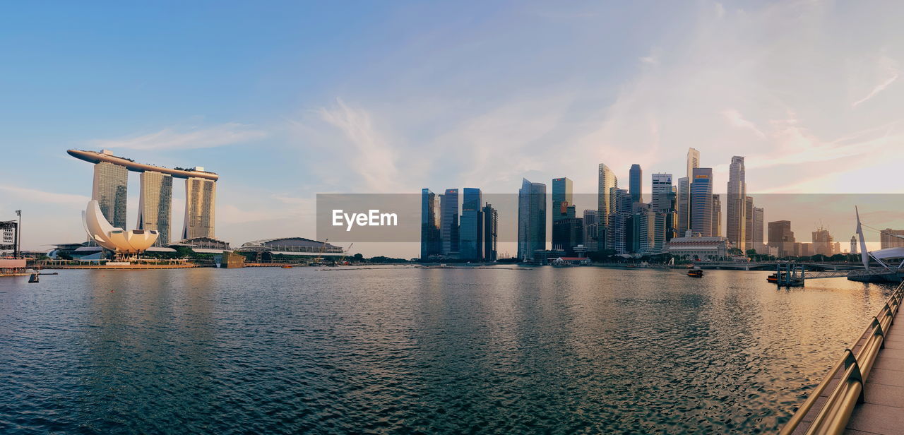 Panoramic view of singapore's skyline with marina bay sands