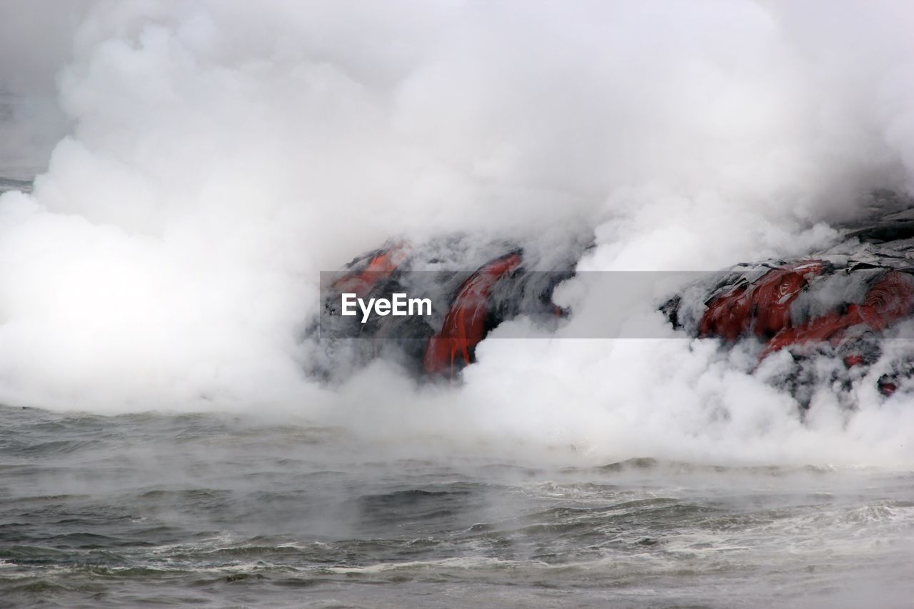 Panoramic shot of steam covered landscape