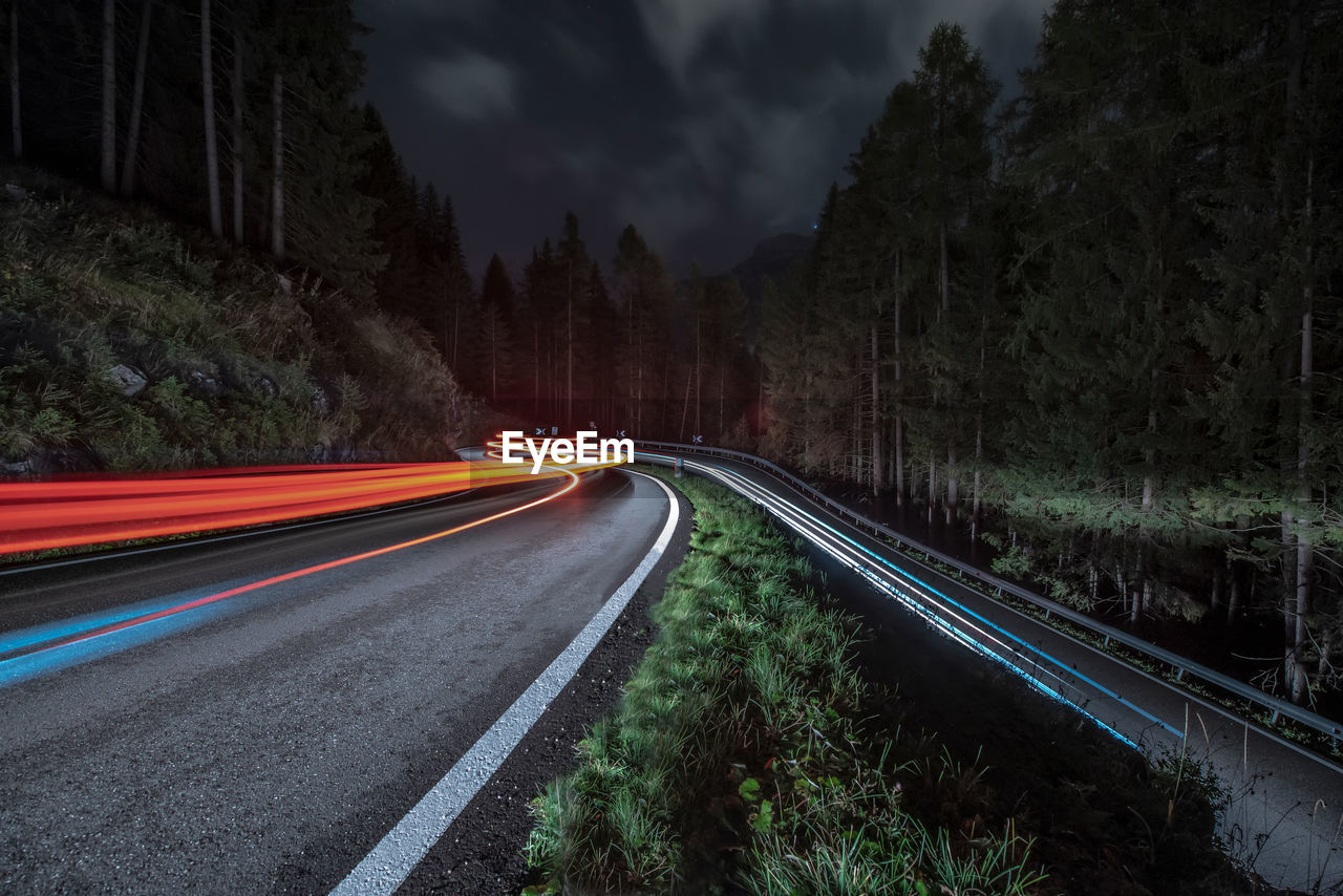 light trails on road