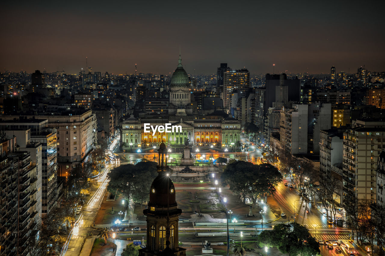 Illuminated national congress of argentina and cityscape at night