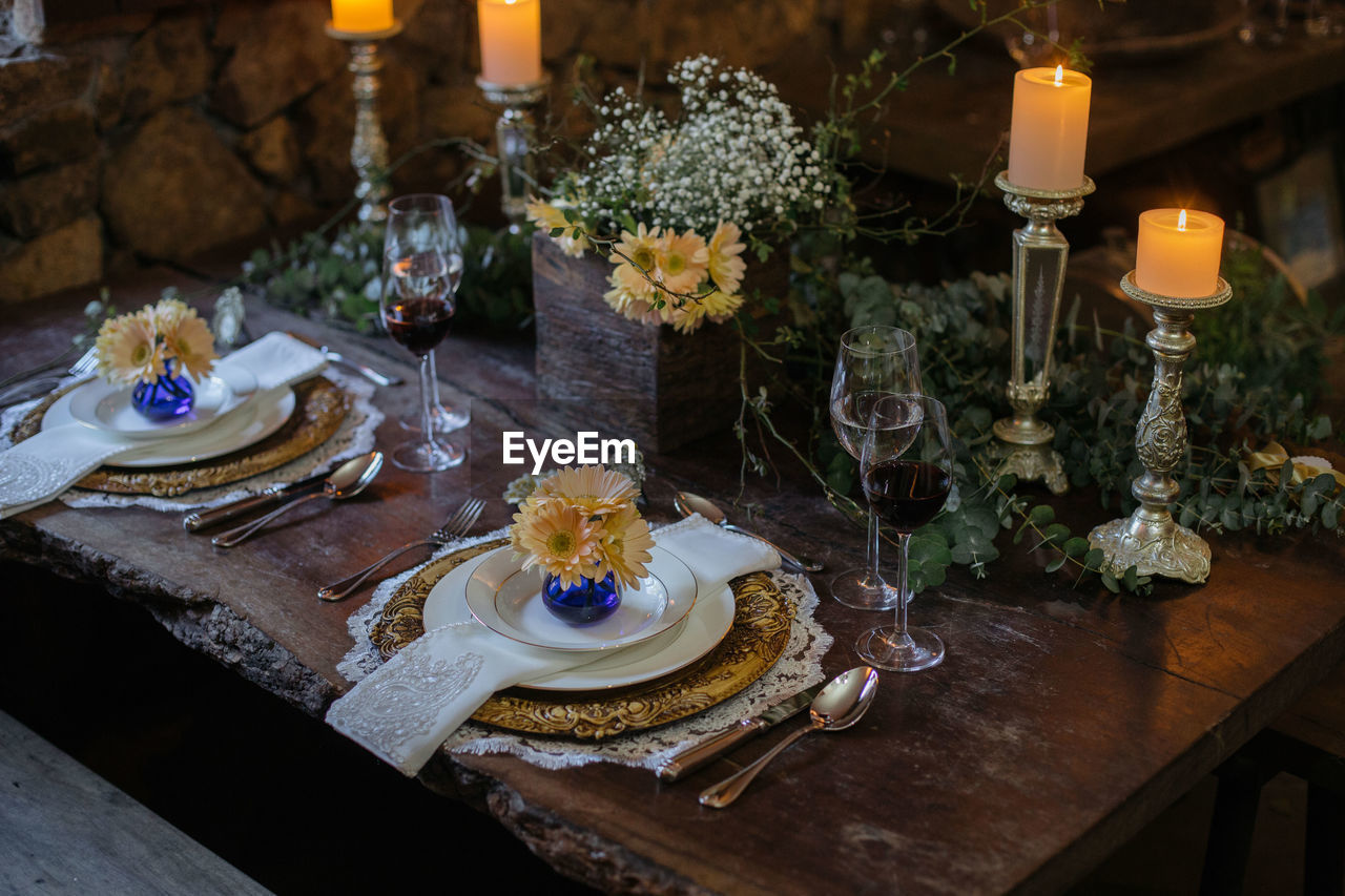 High angle view of place setting on table