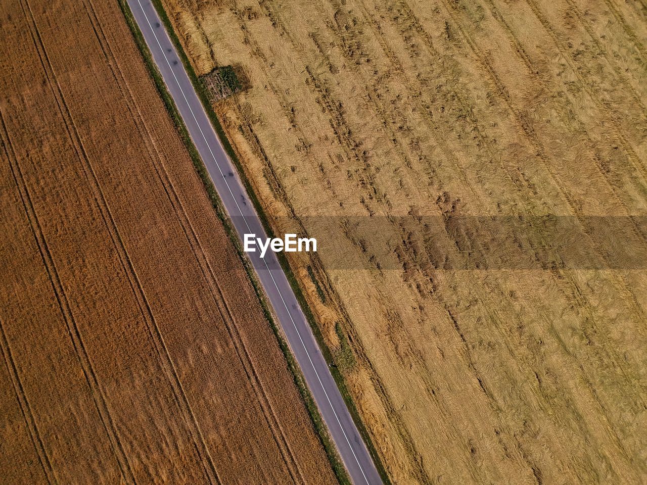 High angle view of road amidst field