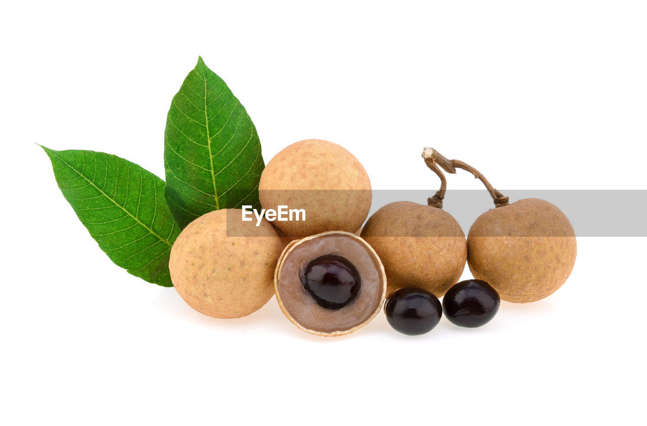 CLOSE-UP OF FRESH FRUITS AGAINST WHITE BACKGROUND