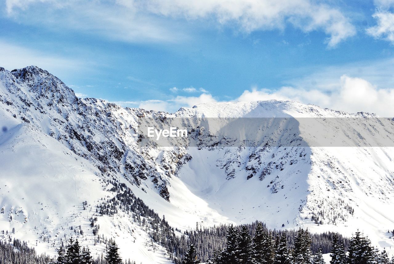 Scenic view of snowcapped mountains against sky