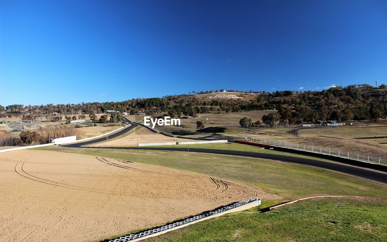 SCENIC VIEW OF FIELD AGAINST CLEAR BLUE SKY